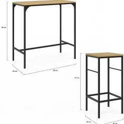 Ensemble table haute de bar DETROIT 95 cm et 2 tabourets design industriel