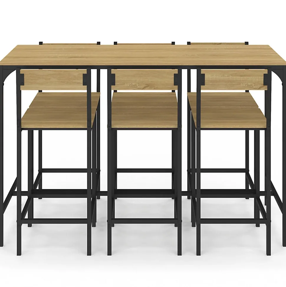Ensemble table haute de bar DETROIT 150 cm et 6 chaises de bar design industriel