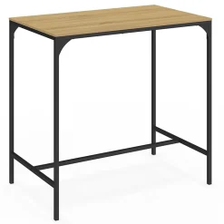 Ensemble table haute de bar DETROIT 100 cm et 4 tabourets bois et métal noir design industriel
