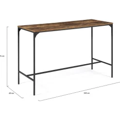 Ensemble table haute de bar DAYTON 150 cm et 6 tabourets effet vieilli design industriel