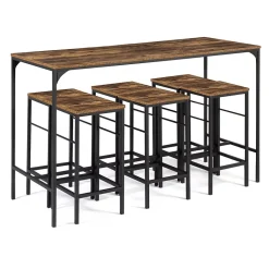 Ensemble table haute de bar DAYTON 150 cm et 6 tabourets effet vieilli design industriel