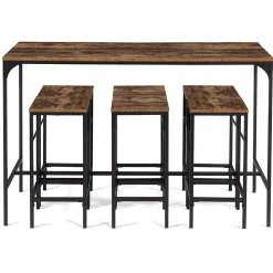 Ensemble table haute de bar DAYTON 150 cm et 6 tabourets effet vieilli design industriel
