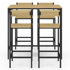 Ensemble table haute de bar DETROIT 100 cm et 4 chaises de bar design industriel