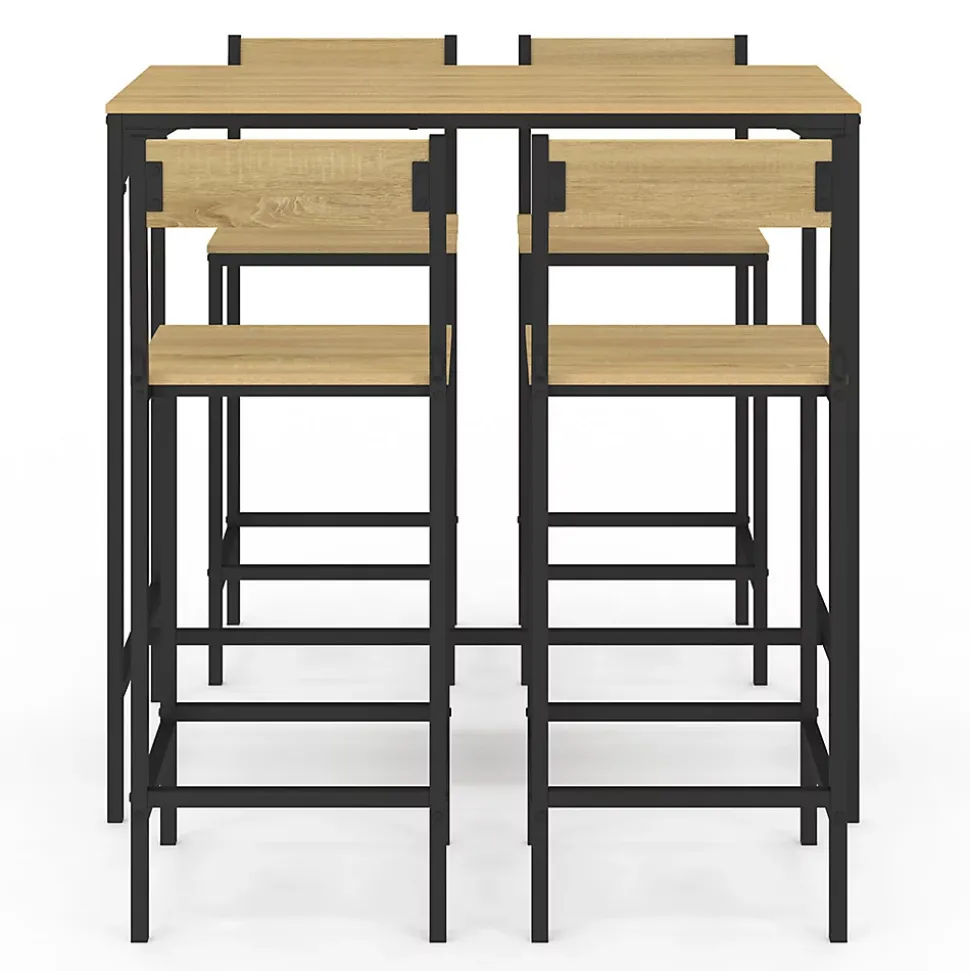 Ensemble table haute de bar DETROIT 100 cm et 4 chaises de bar design industriel