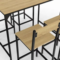 Ensemble table haute de bar DETROIT 100 cm et 4 chaises de bar design industriel