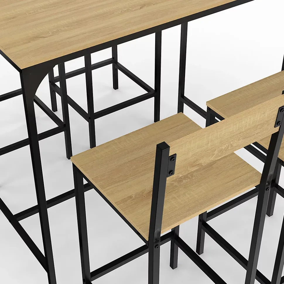 Ensemble table haute de bar DETROIT 100 cm et 4 chaises de bar design industriel
