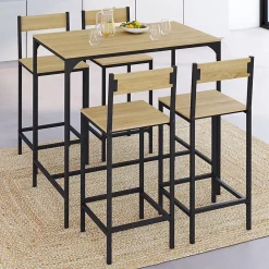 Ensemble table haute de bar DETROIT 100 cm et 4 chaises de bar design industriel