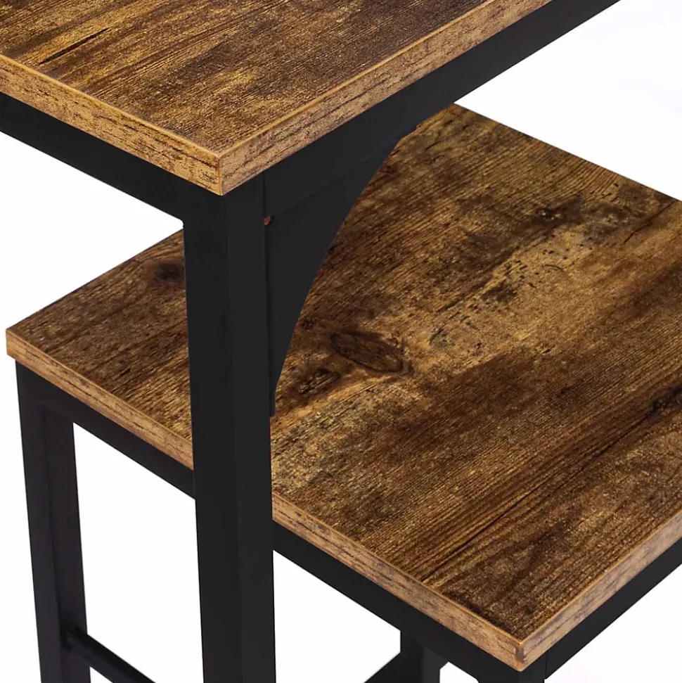Ensemble table haute de bar DAYTON 95 cm et 2 tabourets effet vieilli design industriel