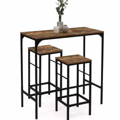 Ensemble table haute de bar DAYTON 95 cm et 2 tabourets effet vieilli design industriel