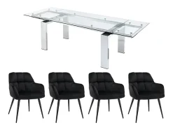 Ensemble table LUBANA + 4 chaises PEGA - Transparent et noir