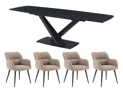 Ensemble table MALATA + 4 chaises HEKA - Effet marbre noir et beige
