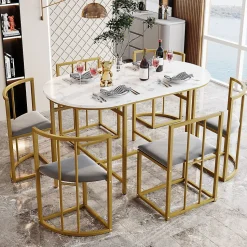 Ensemble Table Manger Chaises Gris Fer Doré Blackcolors
