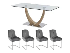 Ensemble table MELODIE II + 4 chaises BERLONA - Transparent et gris