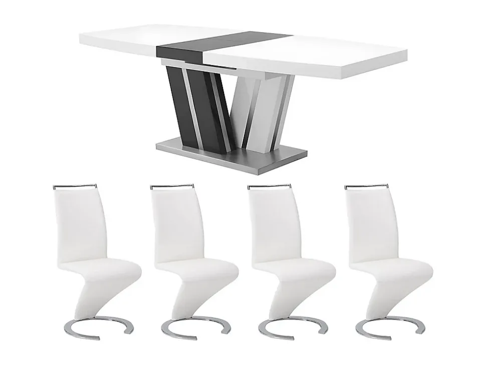 Ensemble table NOAMI + 4 chaises TWIZY - Blanc et gris