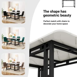 Ensemble Table Rectangulaire 120x70 cm et 4 Chaises en Velours Gris Foncé - Dossier Rembourré, MDF Blanche, Pieds Noirs