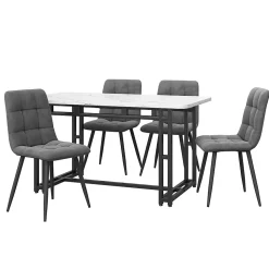 Ensemble Table Rectangulaire 120x70 cm et 4 Chaises en Velours Gris Foncé - Dossier Rembourré, MDF Blanche, Pieds Noirs