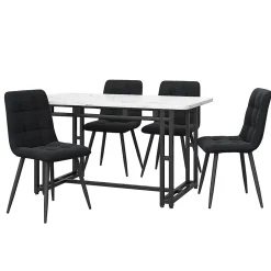 Ensemble Table Rectangulaire 120x70 cm et 4 Chaises en Velours Noir - Dossier Rembourré, MDF Blanche, Pieds Noirs