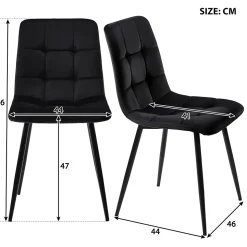 Ensemble Table Rectangulaire 120x70 cm et 4 Chaises en Velours Noir - Dossier Rembourré, MDF Blanche, Pieds Noirs