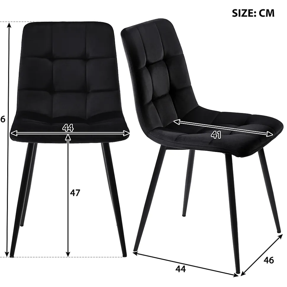 Ensemble Table Rectangulaire 120x70 cm et 4 Chaises en Velours Noir - Dossier Rembourré, MDF Blanche, Pieds Noirs