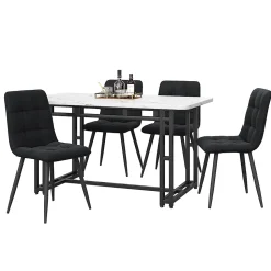 Ensemble Table Rectangulaire 120x70 cm et 4 Chaises en Velours Noir - Dossier Rembourré, MDF Blanche, Pieds Noirs