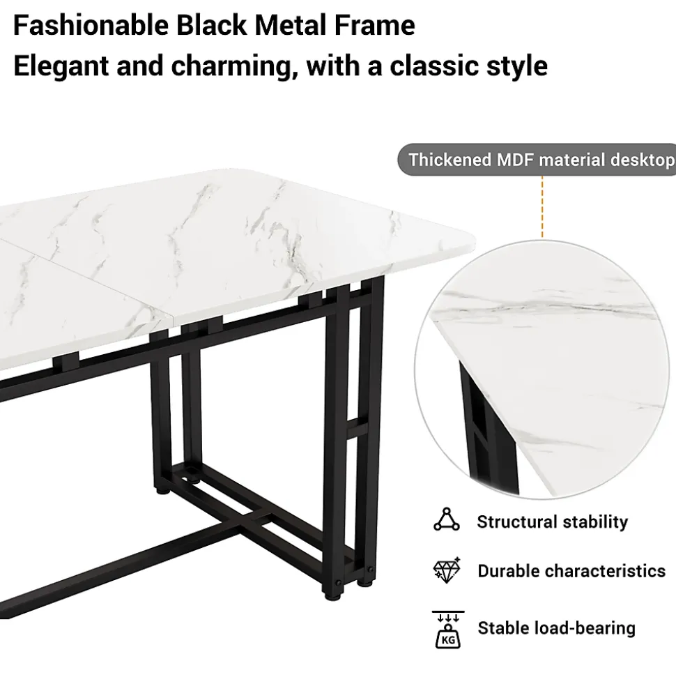 Ensemble Table Rectangulaire 120x70 cm et 4 Chaises en Velours Noir - Dossier Rembourré, MDF Blanche, Pieds Noirs