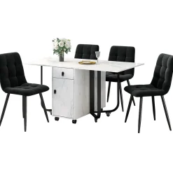 Ensemble Table Rectangulaire Pliante et 4 Chaises en Velours Noir - Dossier Rembourré, MDF et Pieds Noirs