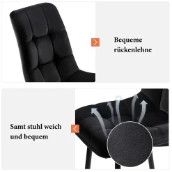 Ensemble Table Rectangulaire Pliante et 4 Chaises en Velours Noir - Dossier Rembourré, MDF et Pieds Noirs