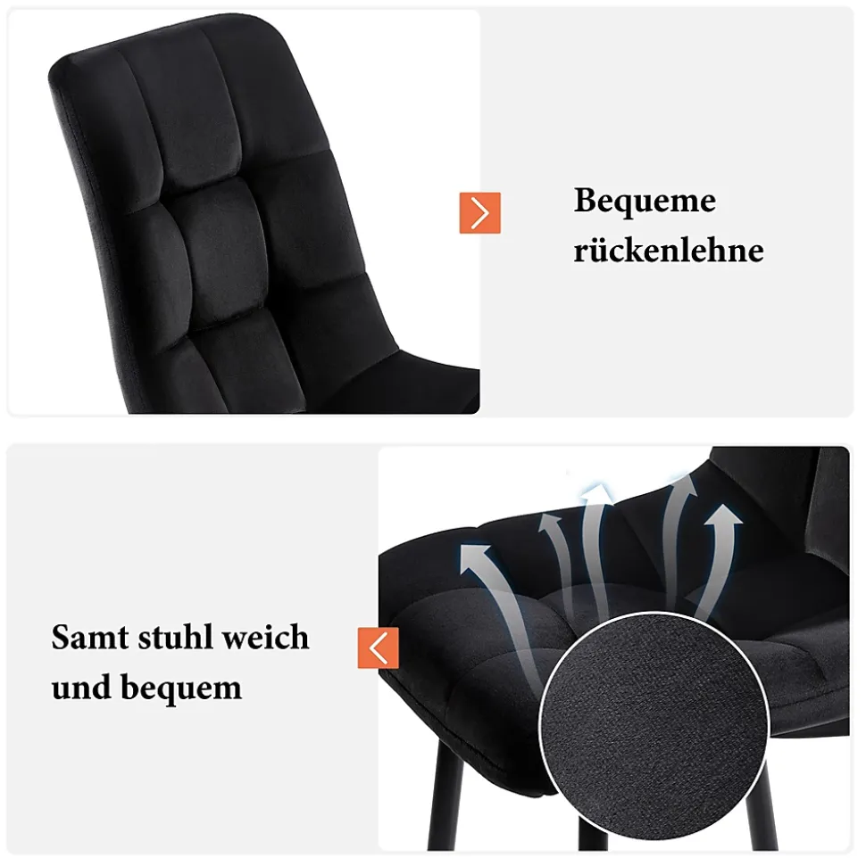 Ensemble Table Rectangulaire Pliante et 4 Chaises en Velours Noir - Dossier Rembourré, MDF et Pieds Noirs
