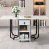 Ensemble Table Rectangulaire Pliante et 4 Chaises en Velours Gris Foncé - Dossier Rembourré, MDF et Pieds Noirs