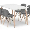 Ensemble table rectangulaire blanche VALORA YURO avec 4 chaises grises WAKO