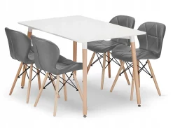 Ensemble table rectangulaire blanche VALORA YURO avec 4 chaises grises WAKO