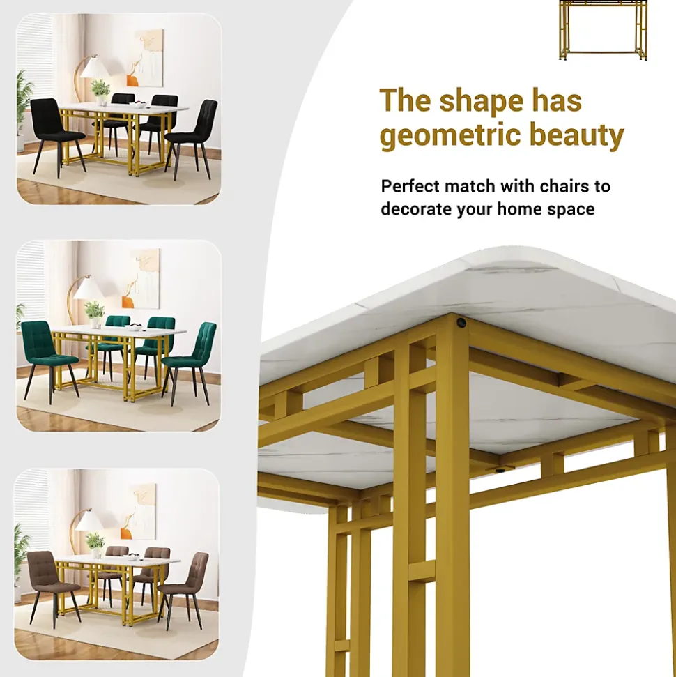 Ensemble Table Rectangulaire 120x70 cm et 4 Chaises en Lin Gris Foncé - Dossier Rembourré, MDF Blanche, Pieds Dorés