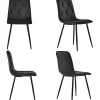 Ensemble Table Rectangulaire Effet Marbre - MDF et 4 Chaises Velours Noir Chevron, Pieds Métal Dorés