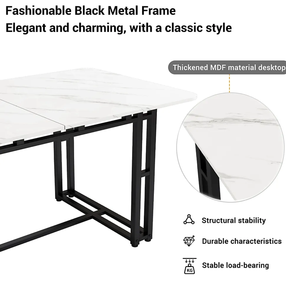 Ensemble Table Rectangulaire et 4 Chaises en Velours Gris Foncé - Dossier Rembourré, MDF Blanche et Pieds Noirs