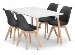 Ensemble table rectangulaire VALORA YURO et 4 chaises RIXK - Blanc et noir