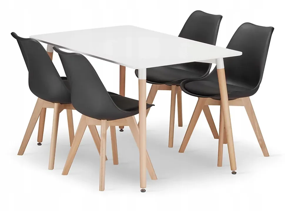 Ensemble table rectangulaire VALORA YURO et 4 chaises RIXK - Blanc et noir