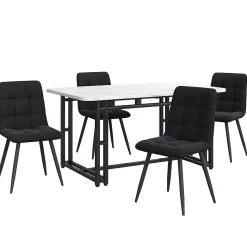 Ensemble Table Rectangulaire et 4 Chaises en Velours Noir - Dossier Rembourré, MDF Blanche et Pieds Noirs
