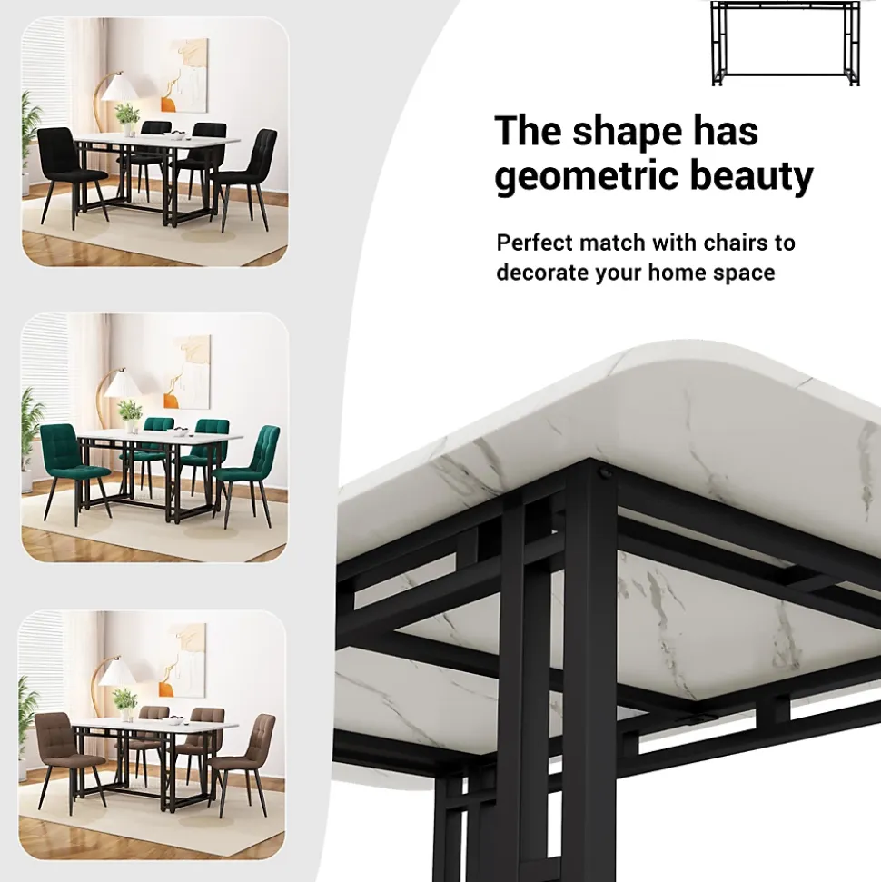 Ensemble Table Rectangulaire et 4 Chaises en Velours Noir - Dossier Rembourré, MDF Blanche et Pieds Noirs