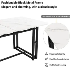 Ensemble Table Rectangulaire et 4 Chaises en Velours Noir - Dossier Rembourré, MDF Blanche et Pieds Noirs