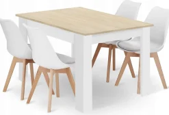 Ensemble table rectangulaire Valora 120x80 en chêne Sonoma + 4 chaises blanches RIKX