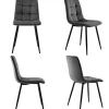 Ensemble Table Rectangulaire Effet Marbre - MDF et 4 Chaises Velours Gris Foncé, Pieds Métal Dorés
