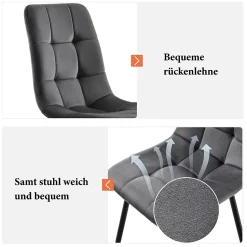 Ensemble Table Rectangulaire Effet Marbre - MDF et 4 Chaises Velours Gris Foncé, Pieds Métal Dorés