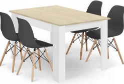 Ensemble table rectangulaire Valora en chêne Sonoma + 4 chaises noires (x4)