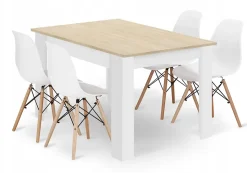 Ensemble table rectangulaire Valora 120x80 en chêne Sonoma + 4 chaises blanches OSAKA