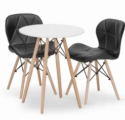 Ensemble table ronde blanche VALORA KOVA 60 avec 2 chaises noires WAKO