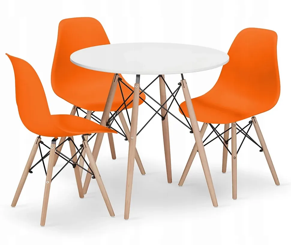 Ensemble table ronde blanche Valora KOVA 80 + 3 chaises orange OSAKA