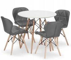 Ensemble table ronde blanche VALORA KOVA 80 avec 4 chaises grises WAKO