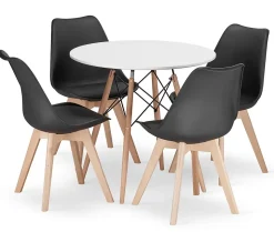 Ensemble table ronde blanche VALORA KOVA 80 cm avec 4 chaises noires RIXK
