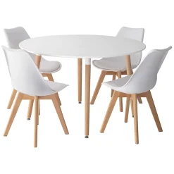 Ensemble table ronde 120cm MARTHA et 4 chaises NORA blanc - HAPPY GARDEN