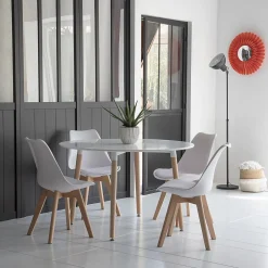 Ensemble table ronde 120cm MARTHA et 4 chaises NORA blanc - HAPPY GARDEN